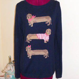 NWT Talbots Petites LP Blue Lightweight L/S Sweater Dachsunds